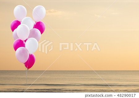 balloons with beautiful sea of summer background 48290017