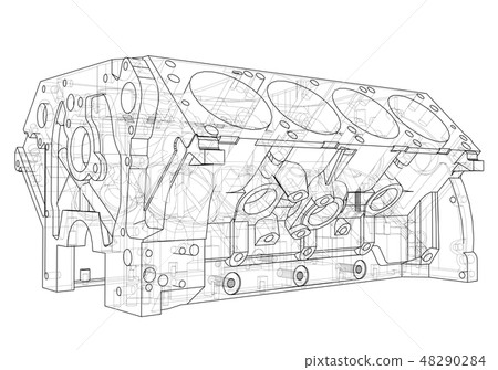 Engine block sketch. Vector rendering of 3d 48290284