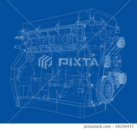 Engine sketch. Vector rendering of 3d Engine sketch. Vector rendering of 3d 48290435
