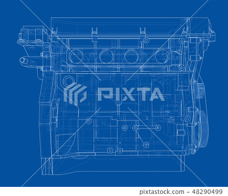 Engine sketch. Vector rendering of 3d 48290499