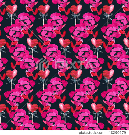 Hand painted roses and hearts. - Stock Illustration [48290679] - PIXTA