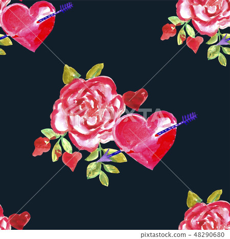 Hand painted roses and hearts. - Stock Illustration [48290680] - PIXTA