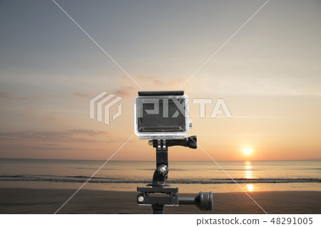 action camera on tripod with beautiful sea. 48291005