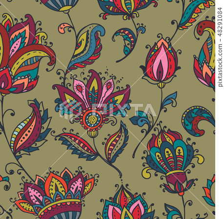 Vector seamless pattern with hand drawn paisley... - Stock Illustration ...