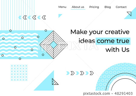 Abstract landing page. Minimal geometry memphis background, trendy business website app. Development 48291403