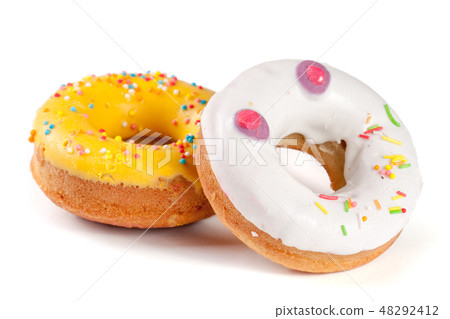 two glazed donut isolated on white background two glazed donut isolated on white background 48292412