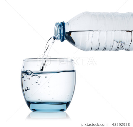 Drinking water is poured into glass from bottle Drinking water is poured into glass from bottle 48292928