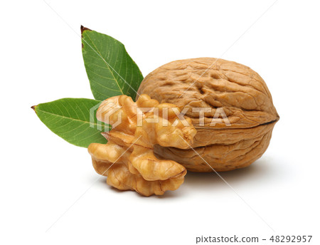Walnuts with leaves isolated on white 48292957