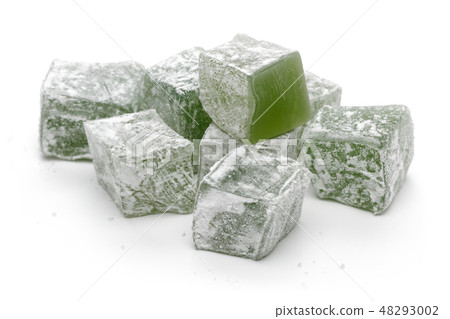 Green Turkish delights isolated on white Green Turkish delights isolated on white 48293002
