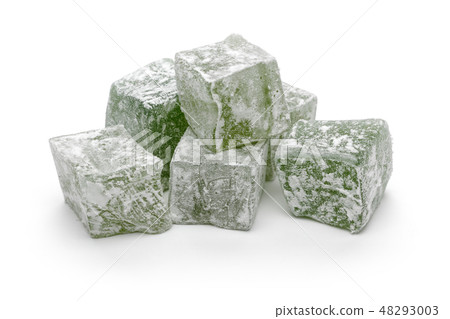 Green Turkish delights isolated on white 48293003