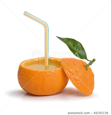 Fresh tangerine with leaf and pipette isolated Fresh tangerine with leaf and pipette isolated 48293136