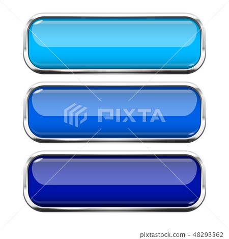 Blue glass buttons. Web 3d shiny rectangle icons with chrome frame Blue glass buttons. Web 3d shiny rectangle icons with chrome frame 48293562