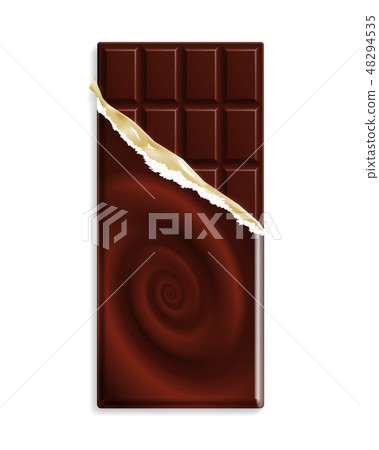 Dark bitter chocolate bar in a wrapper with swirl 48294535