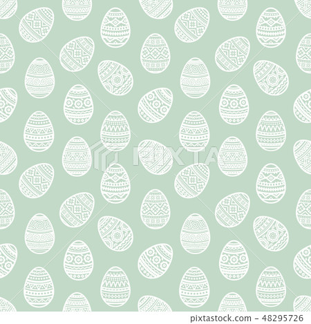 Seamless pattern of white easter egg vector flat icons painted in traditional style. Seamless pattern of white easter egg vector flat icons painted in traditional style. 48295726