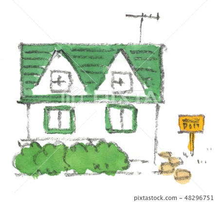 House with green roof and small triangular windows 48296751