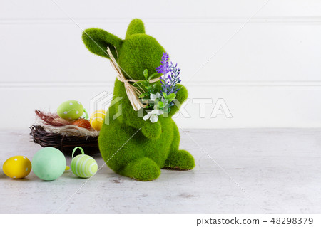 Easter scene with colored eggs 48298379