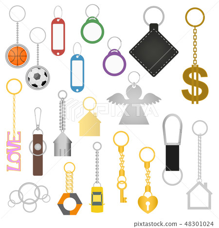 Cartoon Color Keychains Different Types Set. Vector 48301024