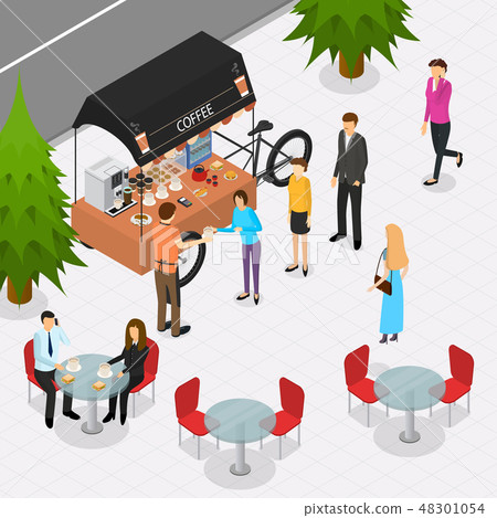 Fast Food Cart on The Street Isometric View. Vector Fast Food Cart on The Street Isometric View. Vector 48301054