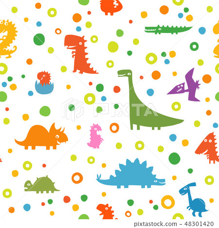 Seamless pattern with Cartoon funny dinosaurs Seamless pattern with Cartoon funny dinosaurs 48301420