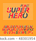 Superhero font. Alphabet letters and numbers in a comics style. 48301954