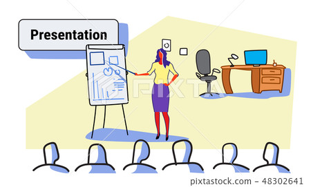 elegant woman speaker pointing financial graph on flip chart conference meeting presentation concept 48302641