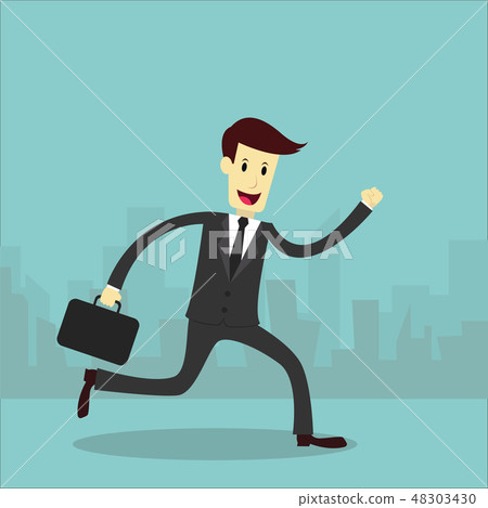 Businessman running with city background Businessman running with city background 48303430