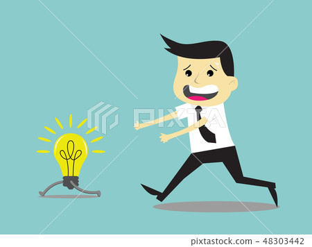 Businessman running and try to catch idea 48303442