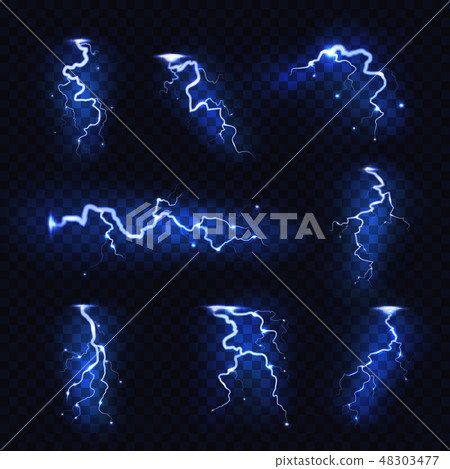 Realistic lightnings. Blitz lightning thunder light sparks storm flash thunderstorm. Power energy 48303477