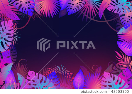 Palm leaves frame. Exotic night jungle tropical floral leaf plants flower nature botanica textile 48303500