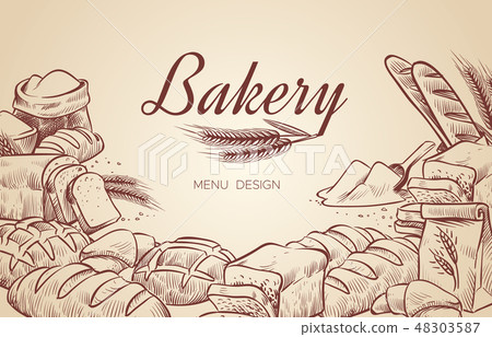 Bakery Background Hand Drawn Cooking Bread Stock Illustration 48303587 Pixta