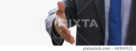 Man in suit and tie give hand as hello 48304521
