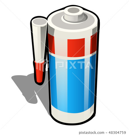 Plastic tube of silicone sealant or glue isolated on white background. Vector cartoon close-up 48304759
