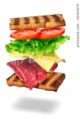 sandwich with flying ingredients sandwich with flying ingredients 48304879