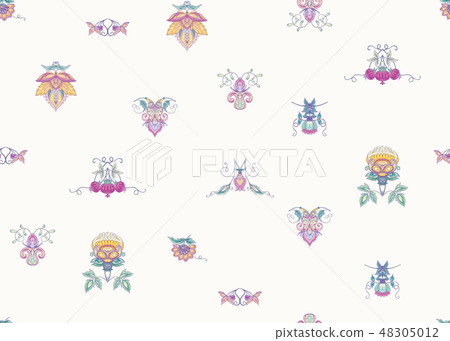 Stylized ornamental flowers in vintage style Stylized ornamental flowers in vintage style 48305012