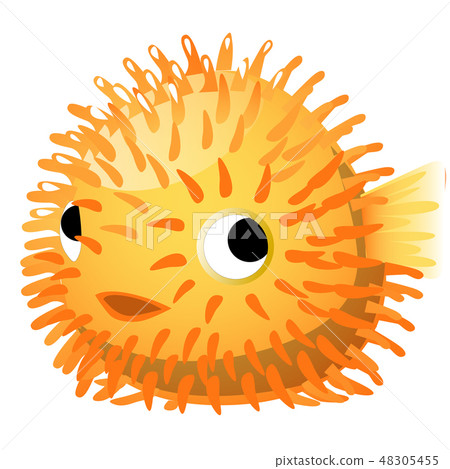 Funny toy in the form of rubber fish with spikes isolated on white background. Vector cartoon close 48305455