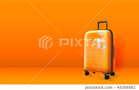 Plastic suitcase on orange background Plastic suitcase on orange background 48306062