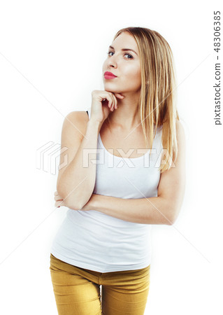 young pretty stylish hipster girl posing emotional isolated on white background happy smiling cool young pretty stylish hipster girl posing emotional isolated on white background happy smiling cool 48306385