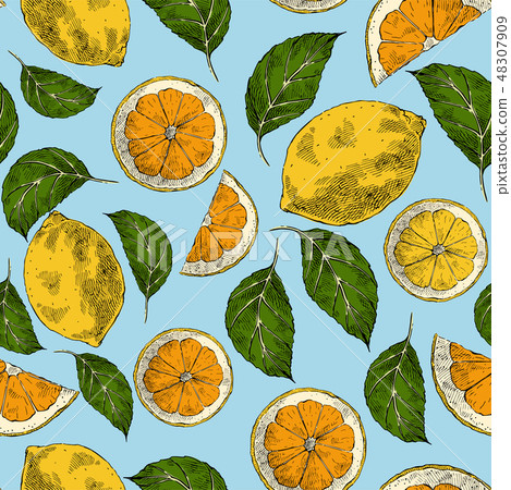 Lemons hand drawn retro vector seamless pattern - Stock Illustration ...