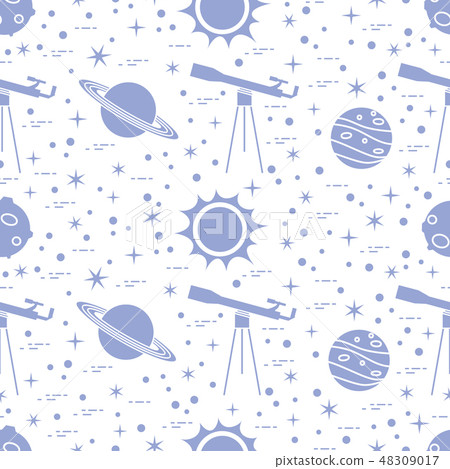 Seamless pattern Telescope, sun, planets, stars. Seamless pattern Telescope, sun, planets, stars. 48309017