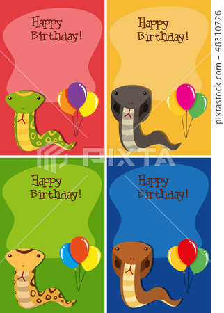 Set of snake happy birthday cards 48310726