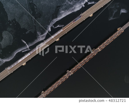 Landscape of winter ice and train and bridge Landscape of winter ice and train and bridge 48312721