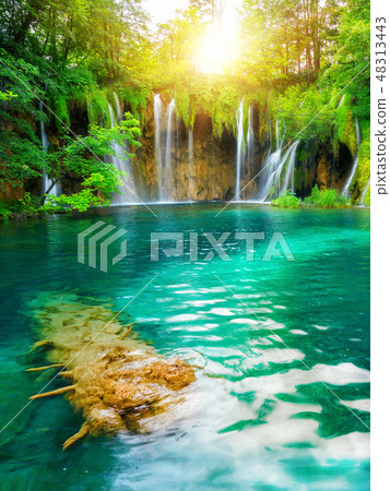 Waterfall landscape of Plitvice Lakes Croatia. 48313443