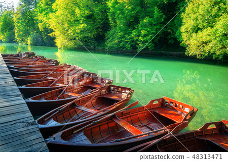 Sail boats parking in Plitvice Lakes Croatia. 48313471