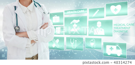 Doctor with Medical Healthcare Graphic in Hospital Doctor with Medical Healthcare Graphic in Hospital 48314274