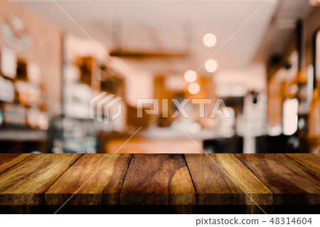 wood table with blur interior coffee shop 48314604
