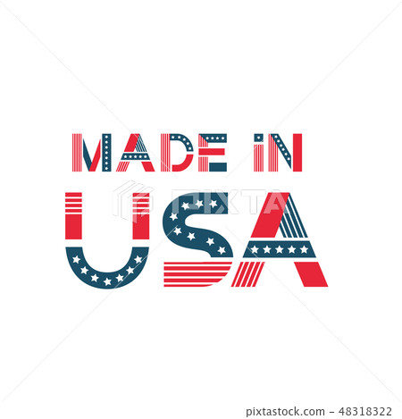 label made in USA. American badge with stars, stripes in flag colours label made in USA. American badge with stars, stripes in flag colours 48318322