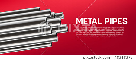 Creative vector illustration of steel, aluminum, copper, metal pipes, profile stack of tube, pvc 48318373