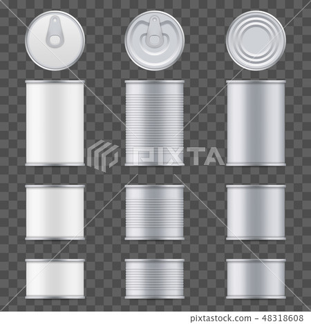 Creative vector illustration metal tin can of tuna top and front view isolated on transparent 48318608