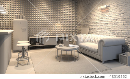 Interior of modern man living room with bar 3D rendering 48319362