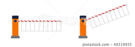 Creative vector illustration of open, closed parking car barrier gate set with stop sign isolated on 48319935